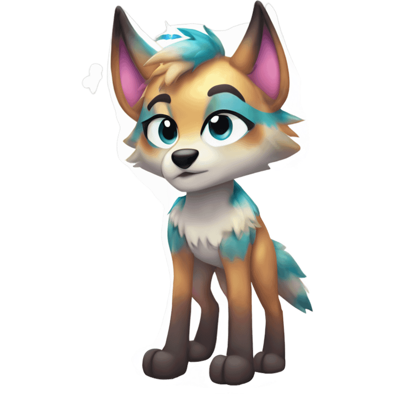 Anthro Colorful Shiny Fionbri-Falvie-sparkle-wolf-sona with cool eccentric markings full body emoji