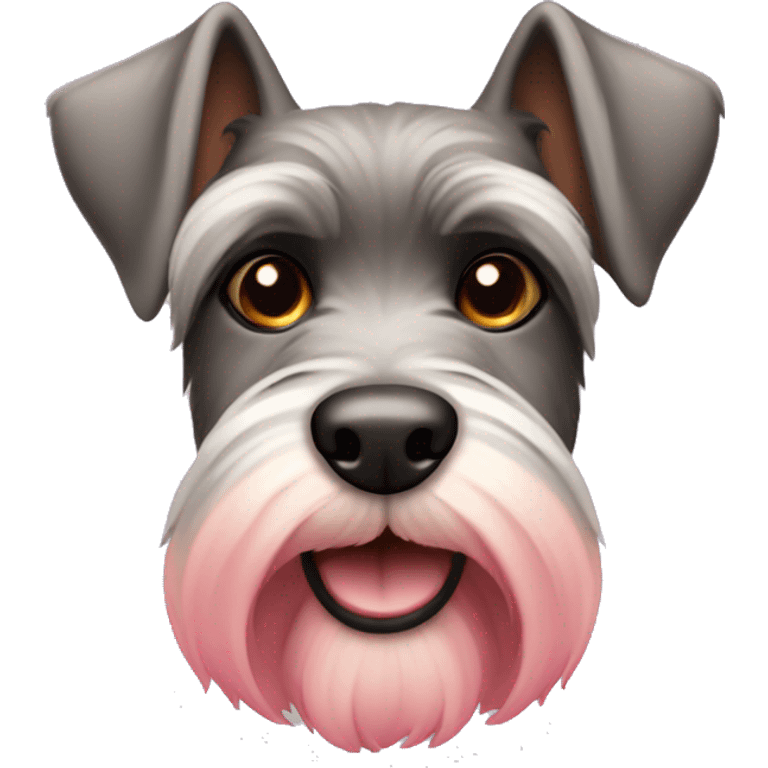 Schnauzer dog with brown ears and a nose with back and pink emoji