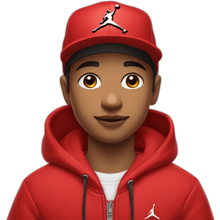 Morocho boy in red attire with a red Nike cap red and Jordan Retro 4 red🌟. emoji