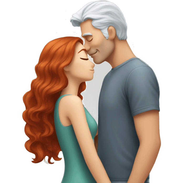 Redhead Girl Kissing silver haired man  emoji