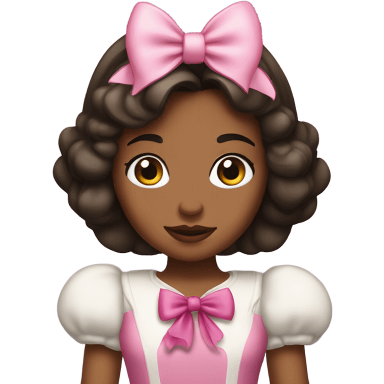 princess Snow White, medium brown skin, with a big pink bow on head emoji