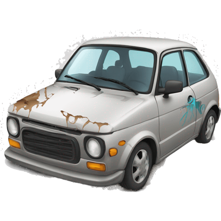 a car with graffiti and damage caused by vandalism emoji