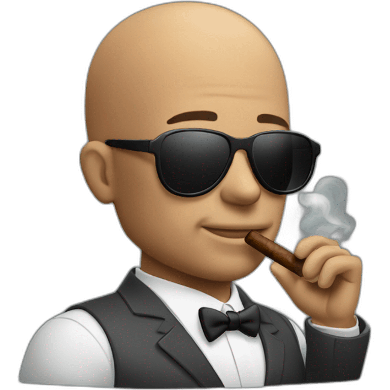 Bald man smoking Cuban cigar with suit and sunglasses  emoji