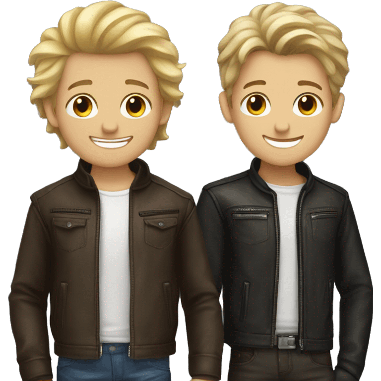 smiling brown haired boy and blonde haired boy in leather jackets emoji