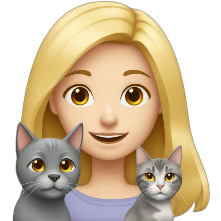 Blonde girl with dog and grey cat  emoji