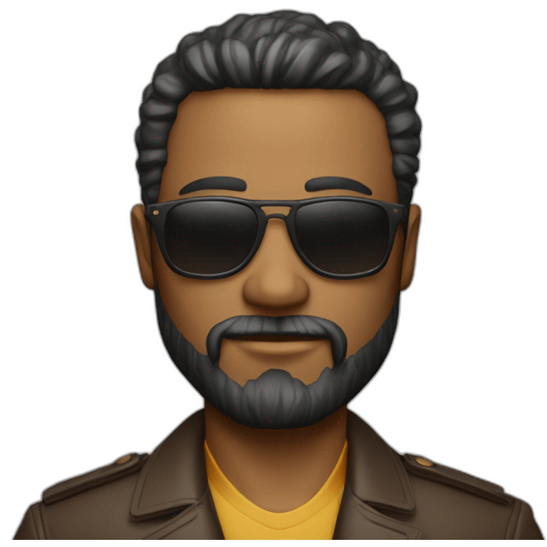 Bold guy with a cigar in his hand wearing sunglasses with a nice beard serious looking skin tone fair emoji