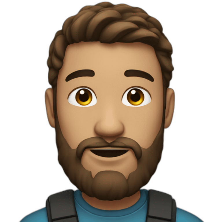 Young man with brown hair and beard, black plugs in the lobe, Focused expression emoji