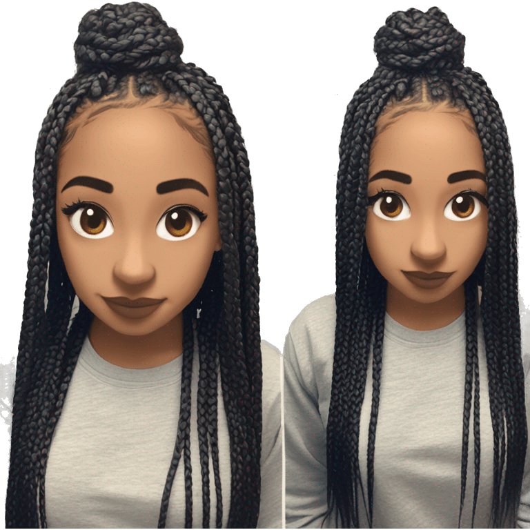 Mixed skin box braids cute styled  emoji