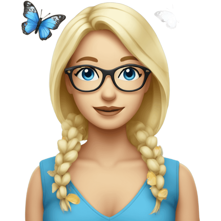 Gorgeous blond lady blue eyes wearing glasses with flowers and butterflies emoji