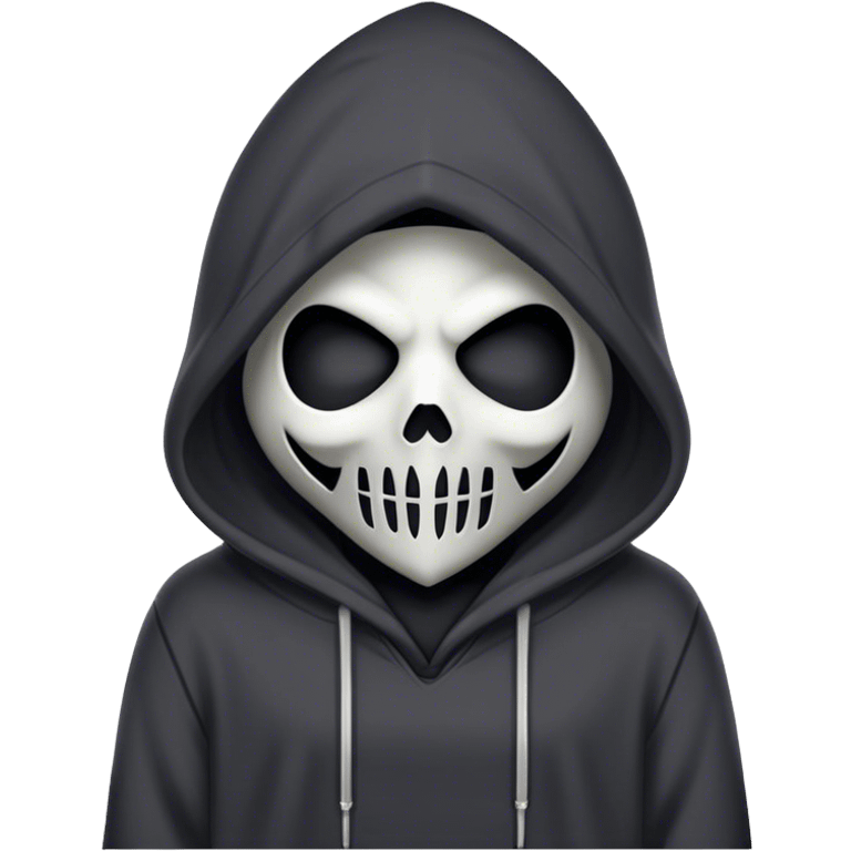 cute character in hoodie, wearing cute reaper mask emoji