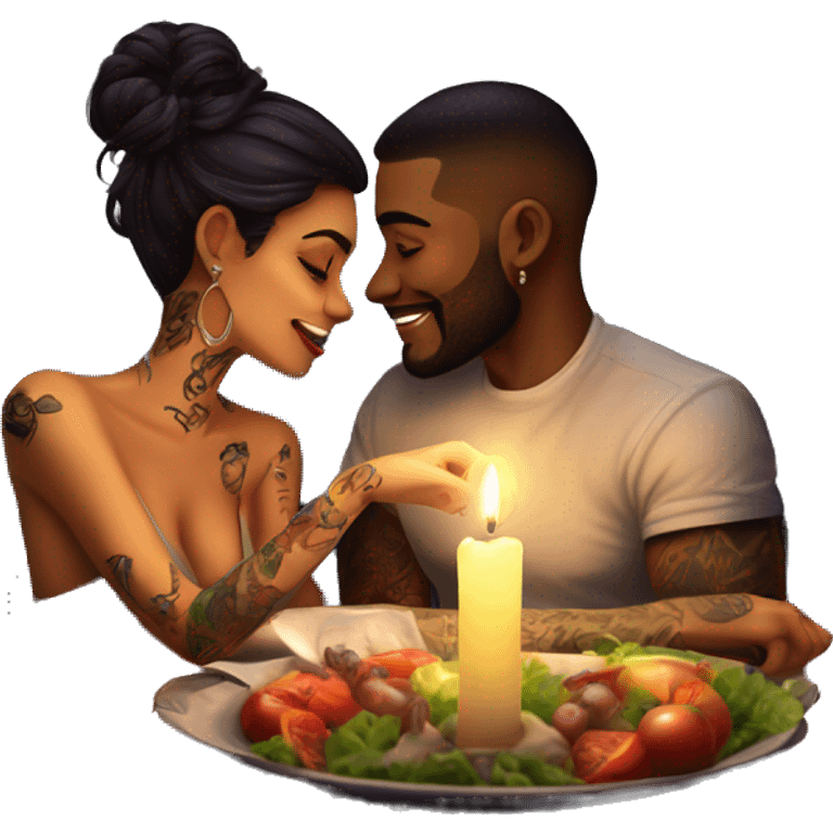 romantic candle light dinner for beautiful tattooed couple emoji