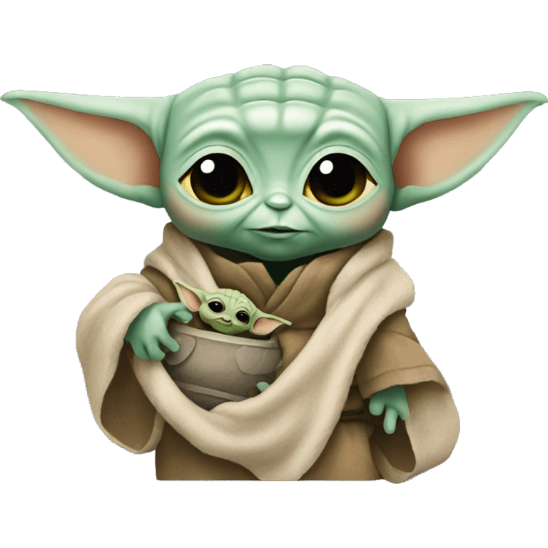 baby yoda holding an avatar doll emoji