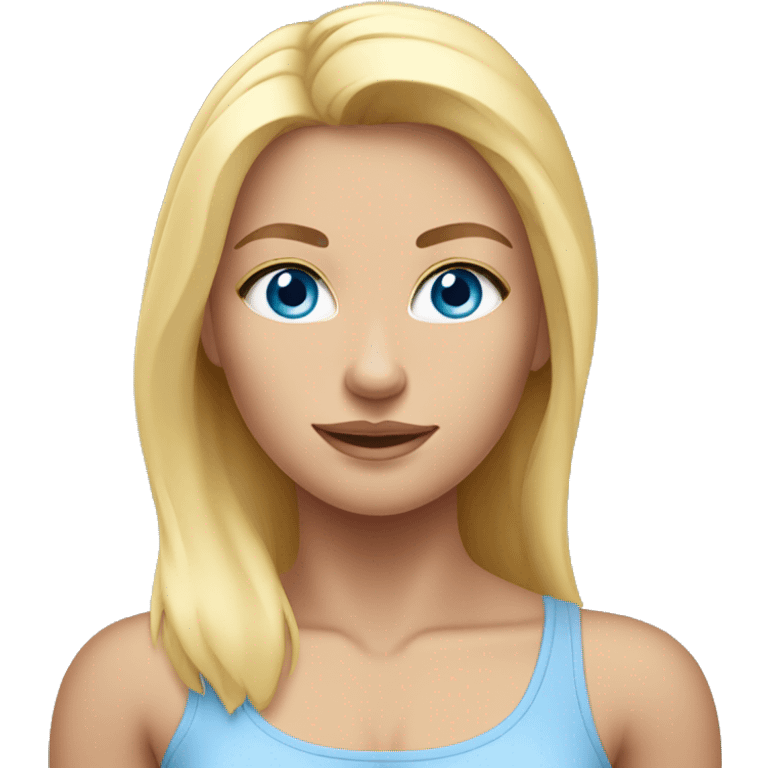 skin care, blonde girl with Blue Eyes and Muscles, half body sight emoji