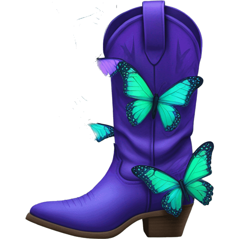 Purple cowboy boots covered in green and blue butterflies  emoji