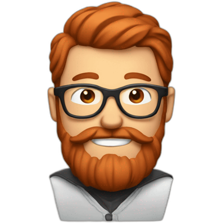 Red smooth haired man with beard and glasses stitching a saddle emoji