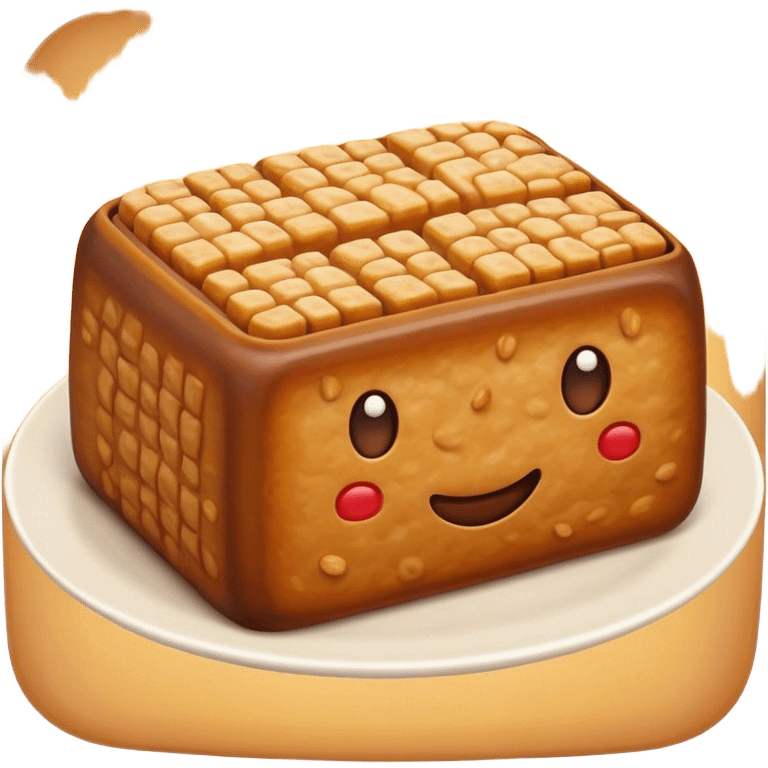 Cinematic Realistic Tempeh Dish Emoji, showcasing fermented soy cake cooked to a crispy finish rendered with lifelike textures and warm, inviting lighting. emoji