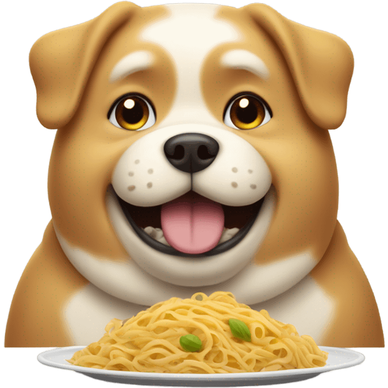 Chubby dog eating pasta emoji