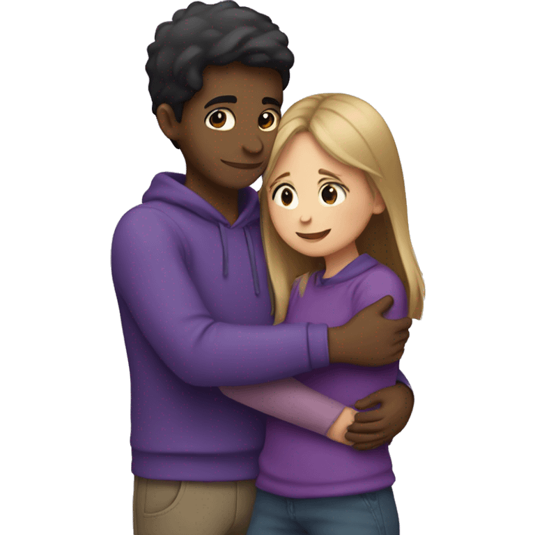 Girl hugging boy and Purple Heart  emoji