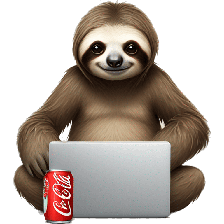 tired sloth with coca cola can and laptop emoji