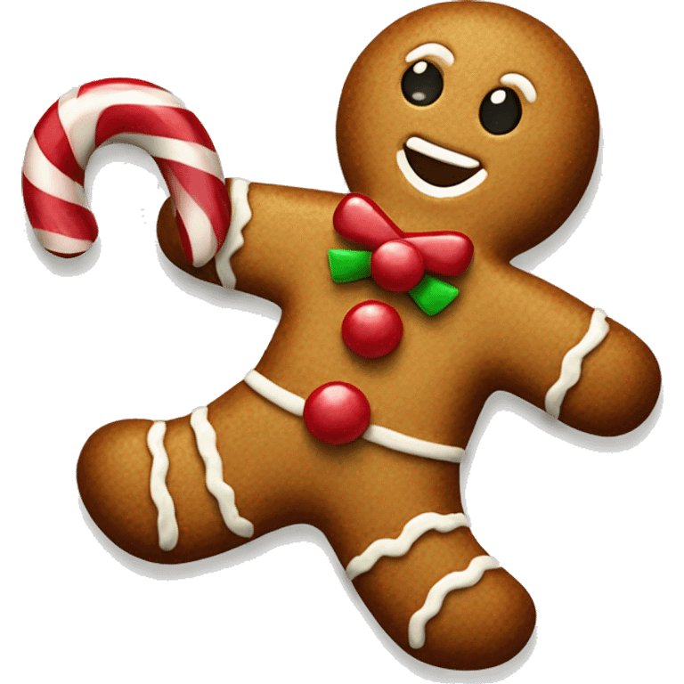 Gingerbread man holding a candy cane emoji