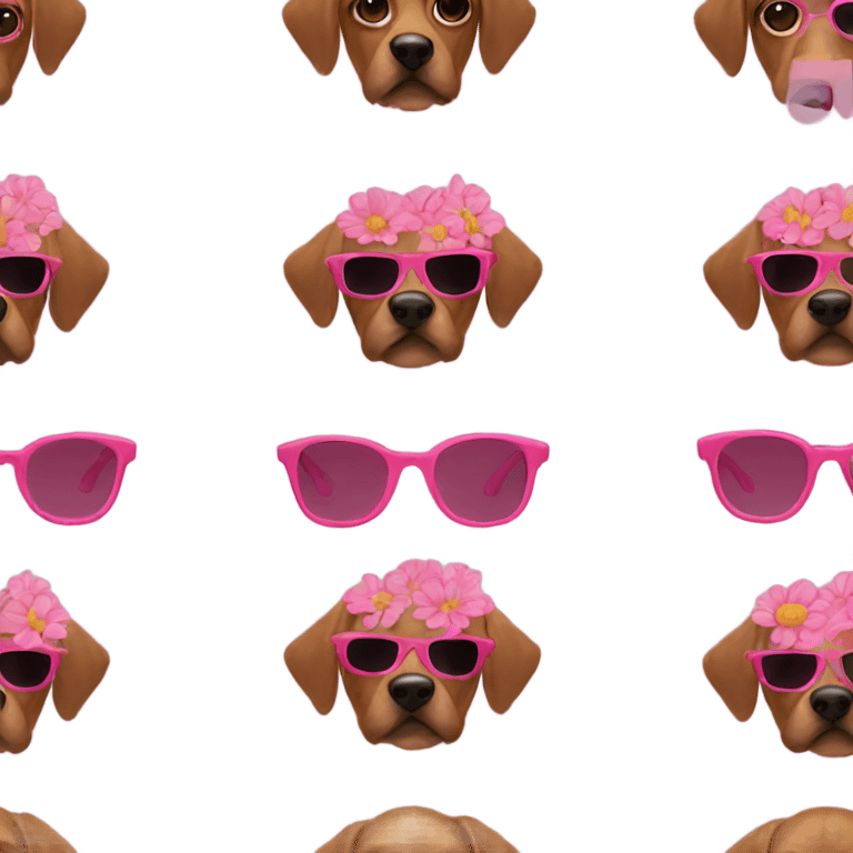 brown dog wearing flower-shaped pink sunglasses  emoji