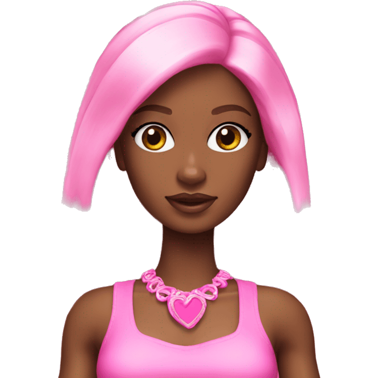 a black barbie wearing pink emoji