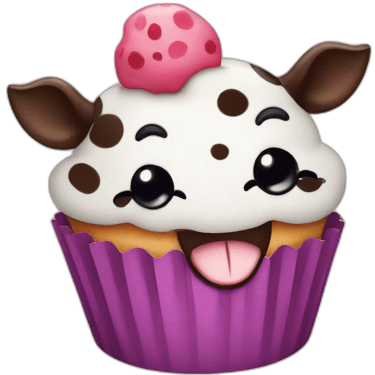 Happy cupcake with cow spots emoji