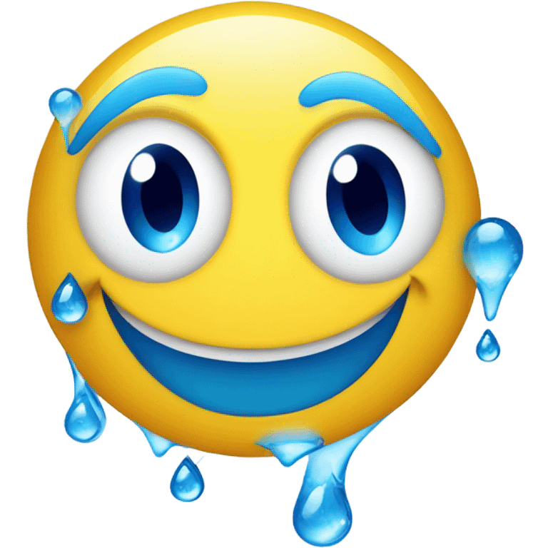 Generate a cheerful blue water droplet emoji with a happy face and sparkling freshness. emoji