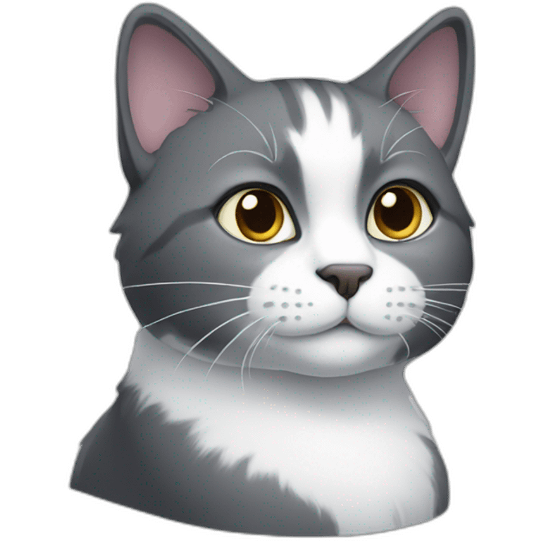 A dark grey and white cat emoji