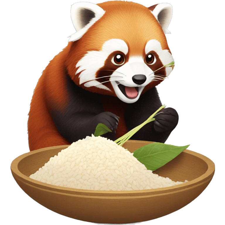 Red panda eating rice with 🥢 emoji