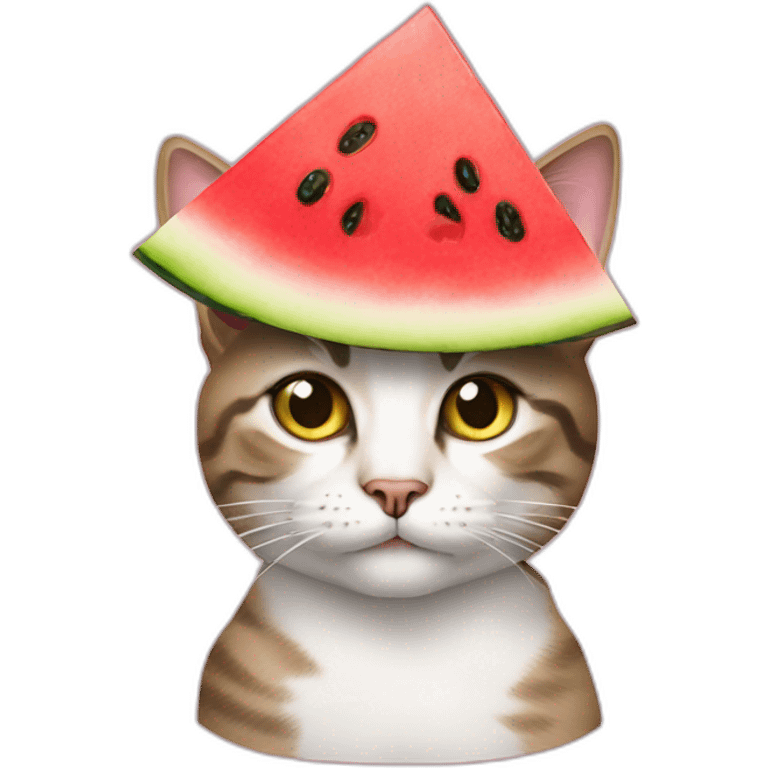 Cat wearing a watermelon cutout hat emoji