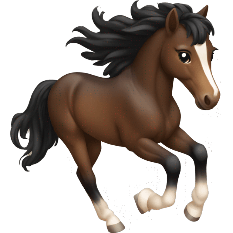 young colt horse brown skin black hair running emoji