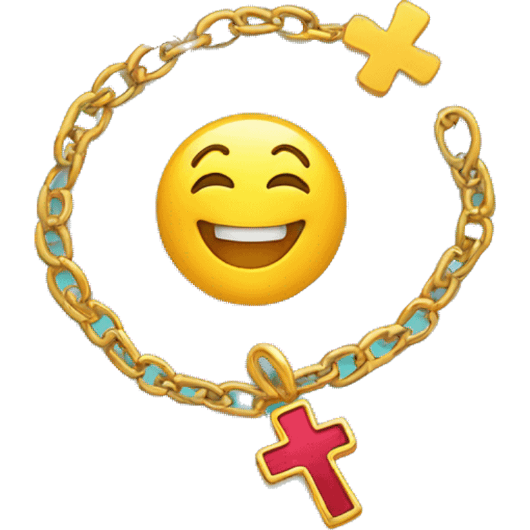 Smiley with hearts laughing and a Christian cross chain emoji