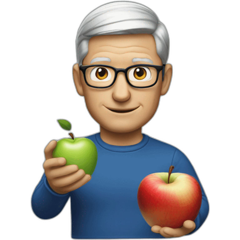 tim cook with an apple in his hand emoji