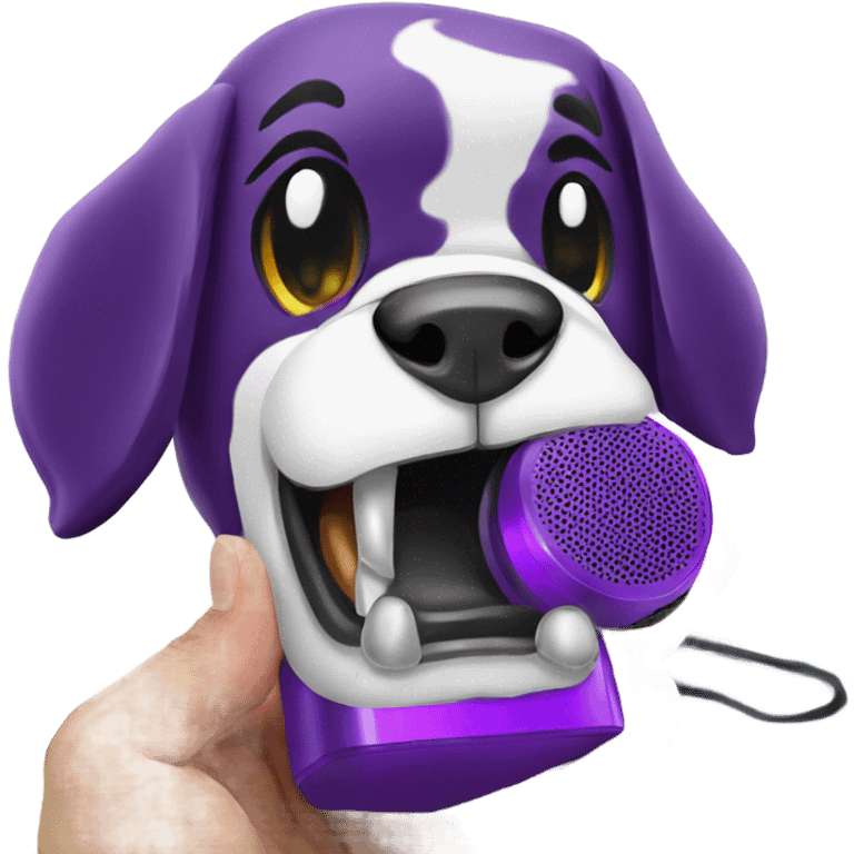 Big dog eating portable purple speaker emoji