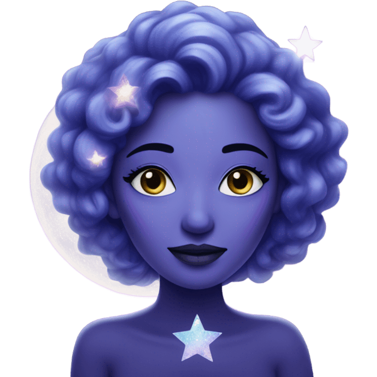 mystical woman with white skin with sparkling galaxy hair with moon and stars in purple and blue shades emoji