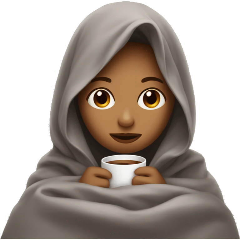 girl inside a blanket sipping coffee eyes closed emoji