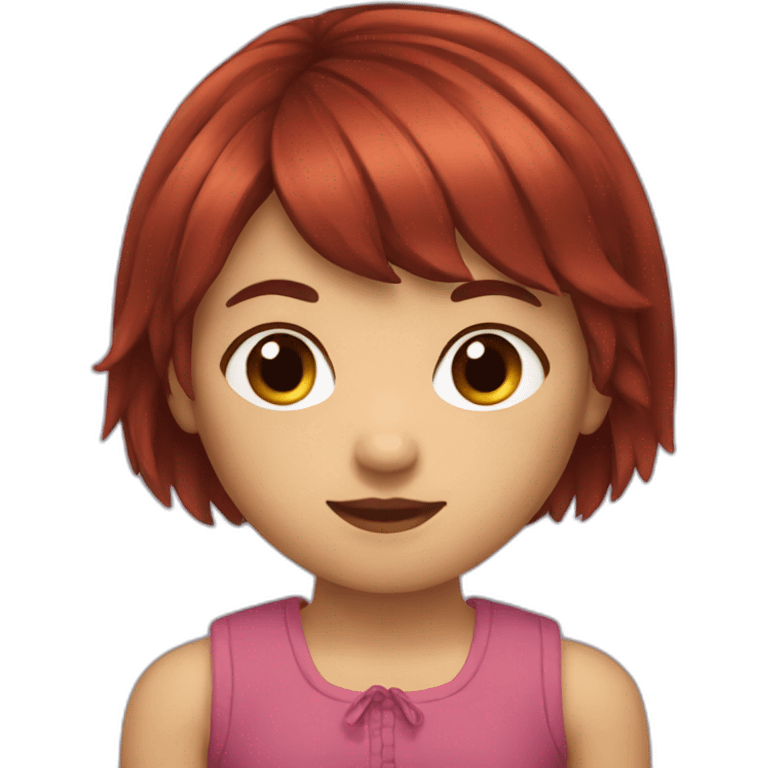 A girl have dark red hair with bangs emoji