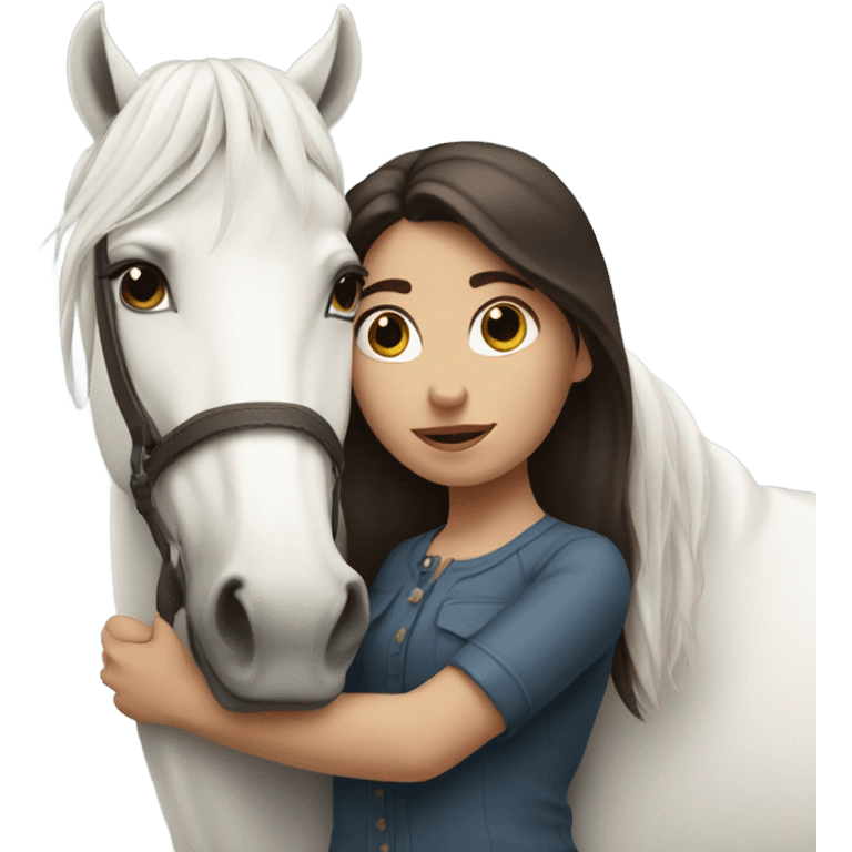 i want brunette girl hugging white horse  emoji