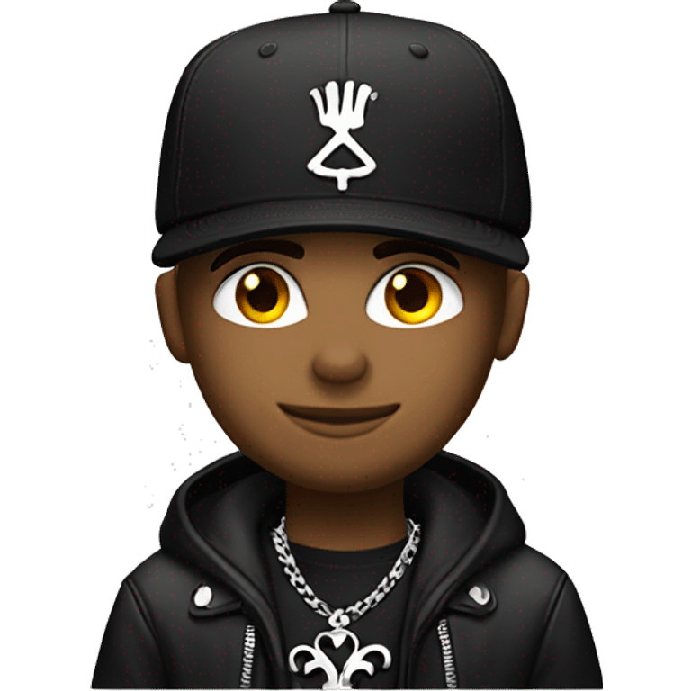 Guy wearing chrome hearts brand hat detailed emoji