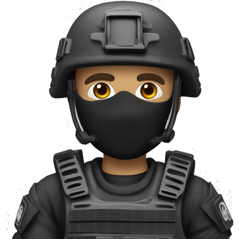 Create a 4K realistic emoji of a SWAT member in full tactical gear, holding a pistol with both hands. Focus on detailed textures and a focused expression, while maintaining an emoji style. emoji