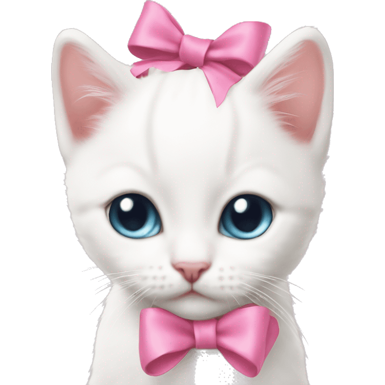 A pink ribbon bow on a white kittens head emoji