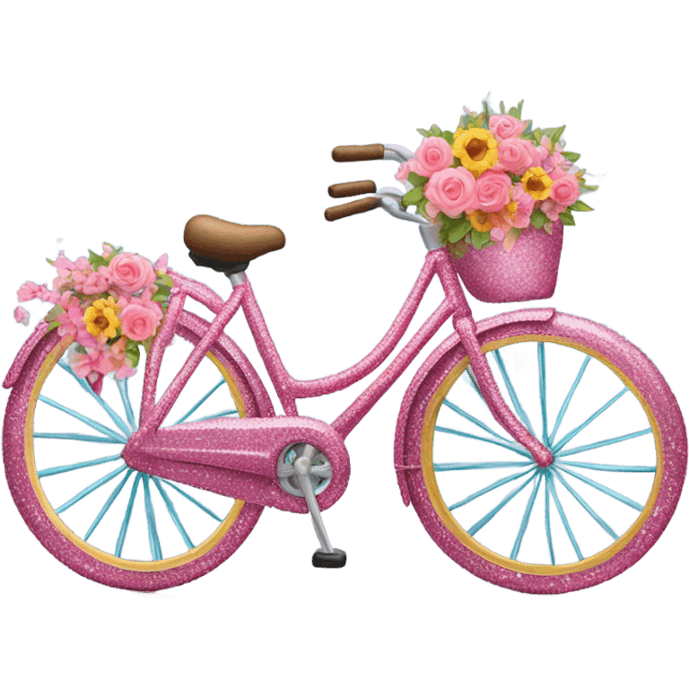 Pink glitter bike with flowers  emoji