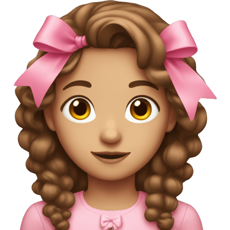 Brown haired girl with pink bow in her hair emoji