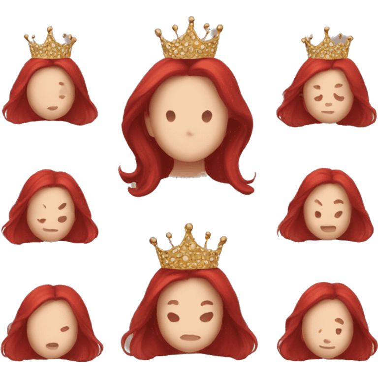 Dainty thin princess crown on red long hair emoji