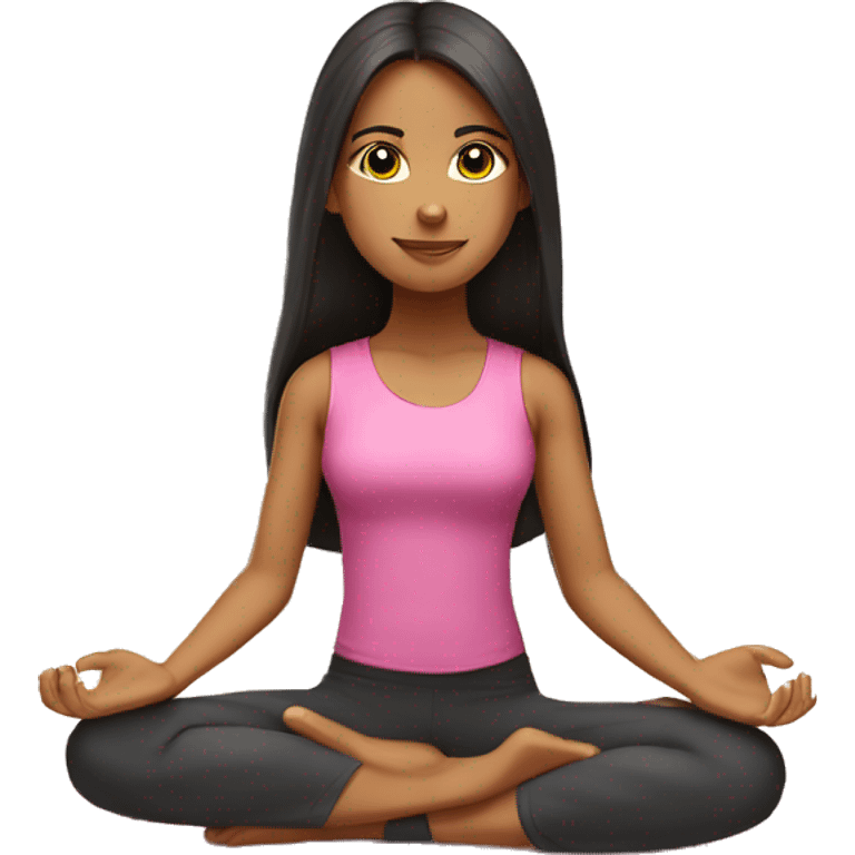 Realistic Hispanic girl with long straight hair wearing pink doing yoga sitting on yoga mat  emoji