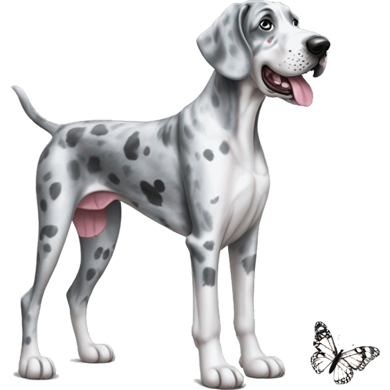 Blue Merle Great Dane and butterfly emoji