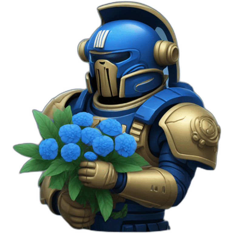 spacemarine giving blue flowers emoji