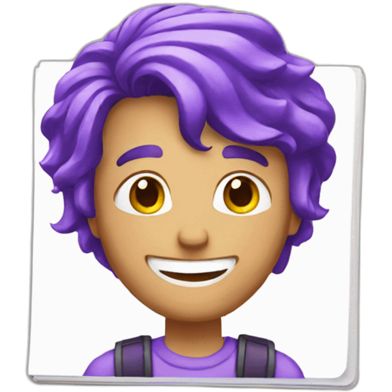 guy with purple hair smiling while taking note emoji