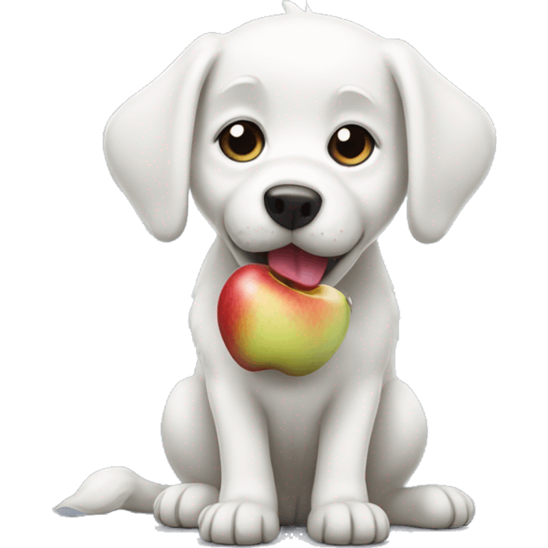 White doggy eat apple emoji